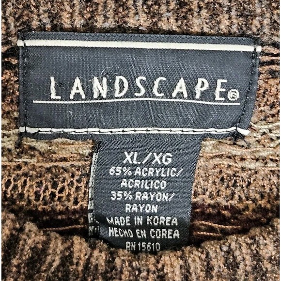 Vtg Landscape Sweater Mens XL Crew Neck Pullover Knit Geometric Tan Multicolor - Picture 3 of 7